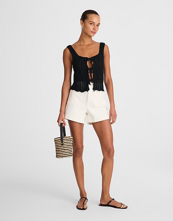 Madewell Pointelle-Stitch Tie-Front Sweater Tank True Black