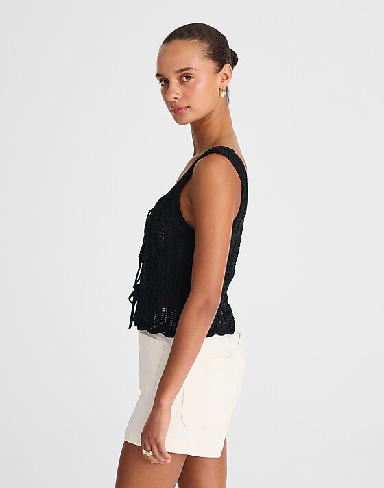 Madewell Pointelle-Stitch Tie-Front Sweater Tank True Black