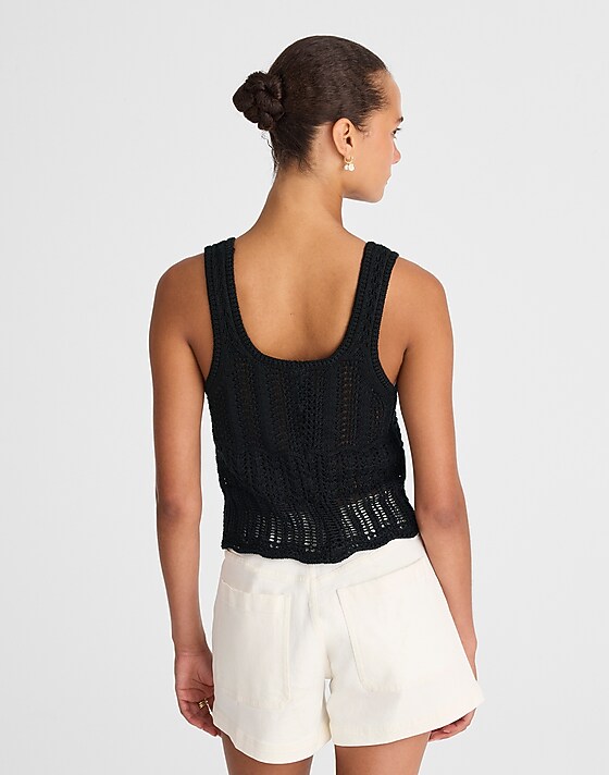 Madewell Pointelle-Stitch Tie-Front Sweater Tank True Black