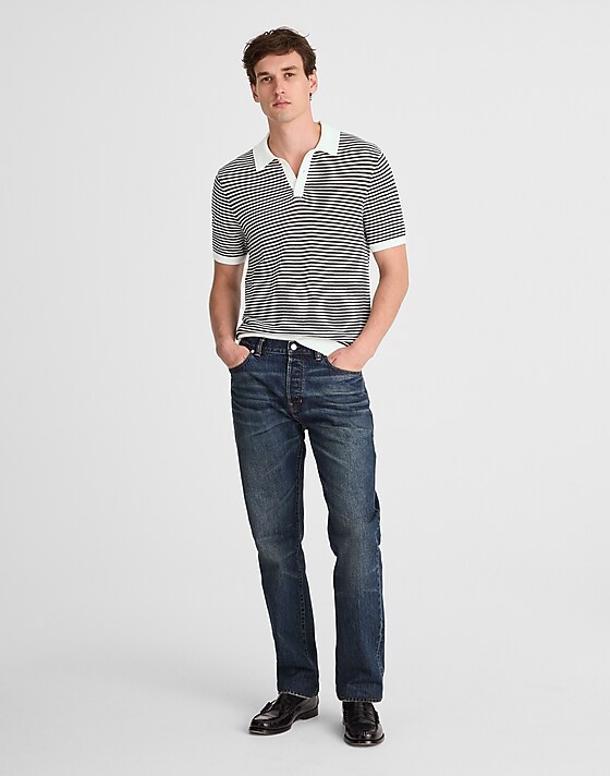 madewell Pointelle-Stripe Sweater Polo vintage ivory