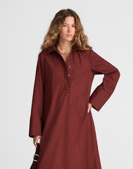 Madewell Poplin Long-Sleeved Shirtdress Chocolate Raisin