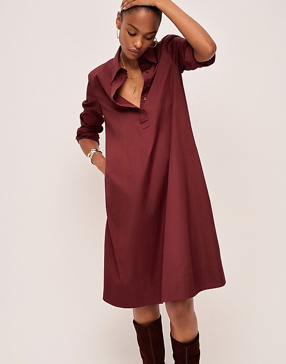madewell Poplin Long-Sleeved Shirtdress chocolate raisin