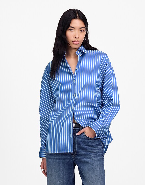 madewell Poplin Oversized Long Button-Up Shirt waterfall