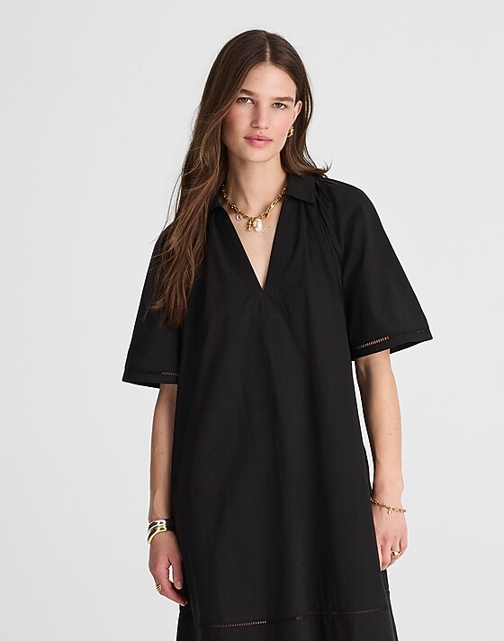 Madewell Poplin Splitneck Mini Shirtdress Jet Black