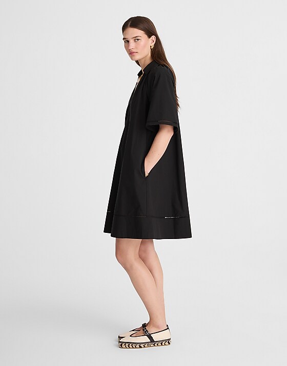 Madewell Poplin Splitneck Mini Shirtdress Jet Black