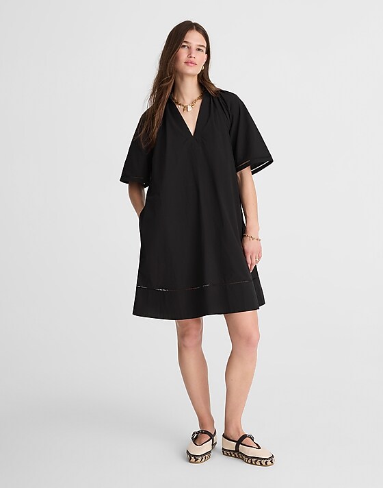 madewell Poplin Splitneck Mini Shirtdress jet black