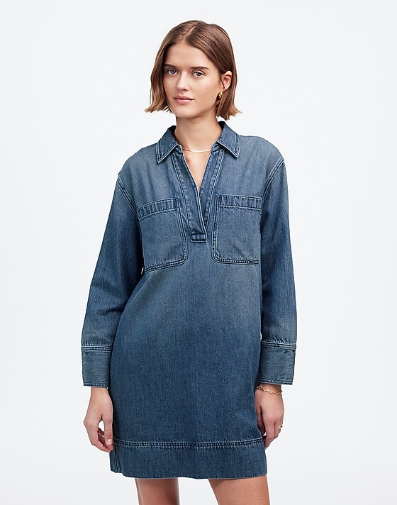 Madewell Popover Mini Dress: Airy Denim Edition Croswell Wash