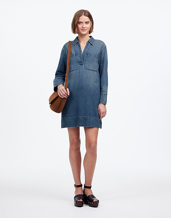 madewell Popover Mini Dress: Airy Denim Edition croswell wash