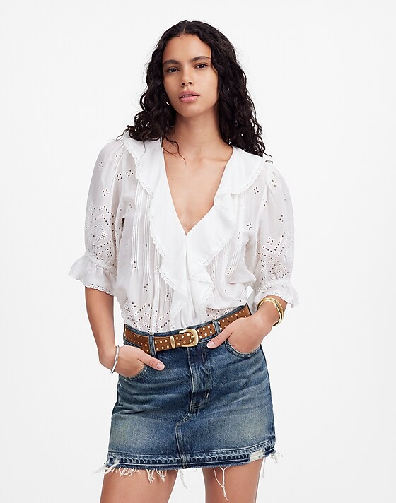 madewell Postage-Stamp Denim Mini Skirt in Croswell Wash croswell wash