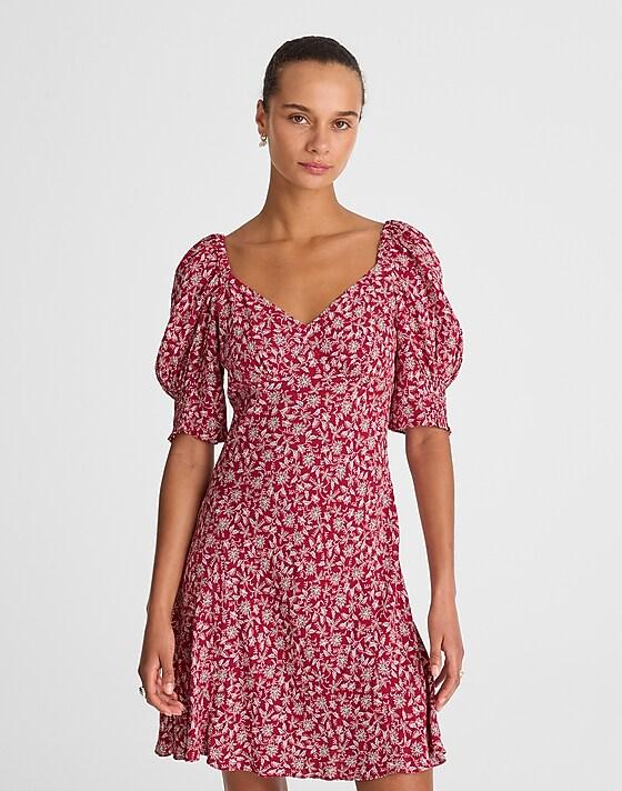 Madewell Puff-Sleeve Mini Dress In Floral Eloise Floral Red