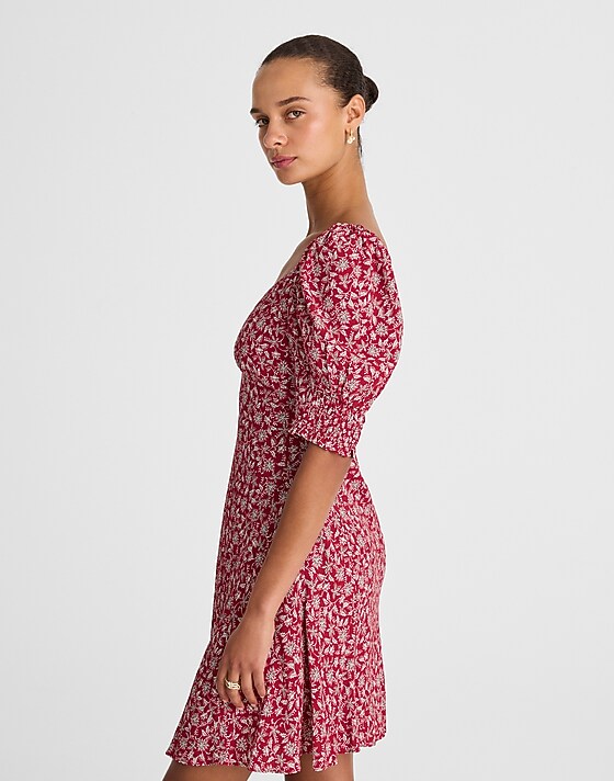 Madewell Puff-Sleeve Mini Dress In Floral Eloise Floral Red