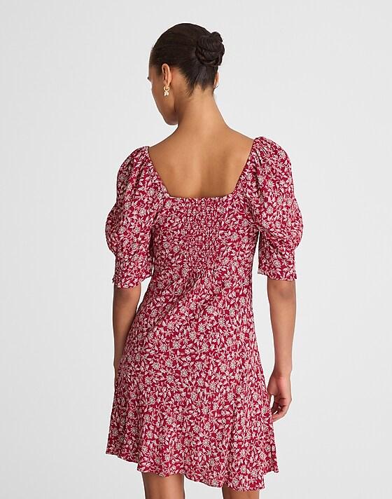 Madewell Puff-Sleeve Mini Dress In Floral Eloise Floral Red