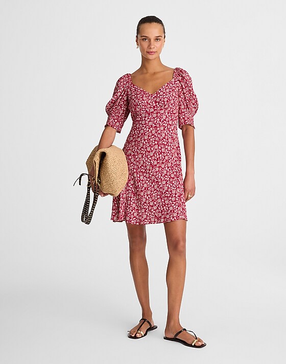 madewell Puff-Sleeve Mini Dress in Floral eloise floral red