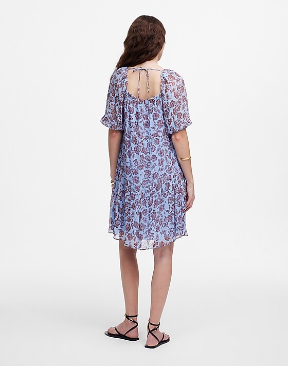 Madewell Puff-Sleeve Mini Dress In Floral Saylor Floral Light Pool