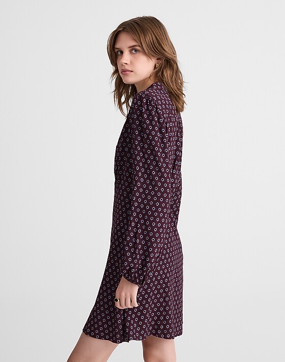 Madewell Puff-Sleeve Mini Wrap Shirtdress Burg Foulard