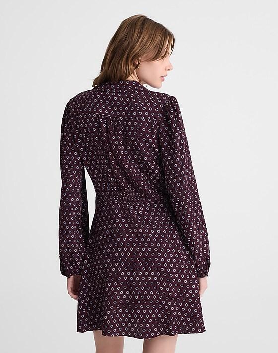 Madewell Puff-Sleeve Mini Wrap Shirtdress Burg Foulard