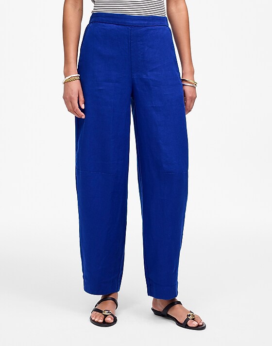 Madewell Pull-On Barrel Pants In 100% Linen Bright Sapphire
