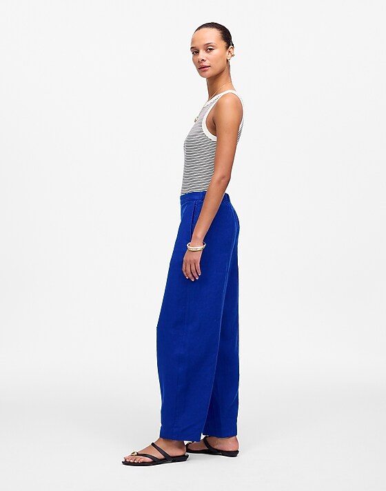 Madewell Pull-On Barrel Pants In 100% Linen Bright Sapphire