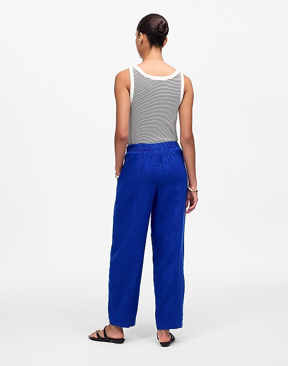 Madewell Pull-On Barrel Pants In 100% Linen Bright Sapphire