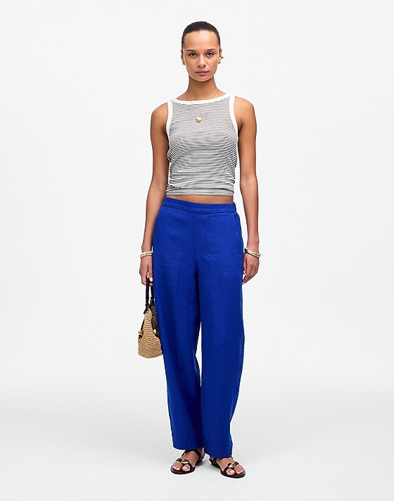 madewell Pull-On Barrel Pants in 100% Linen bright sapphire