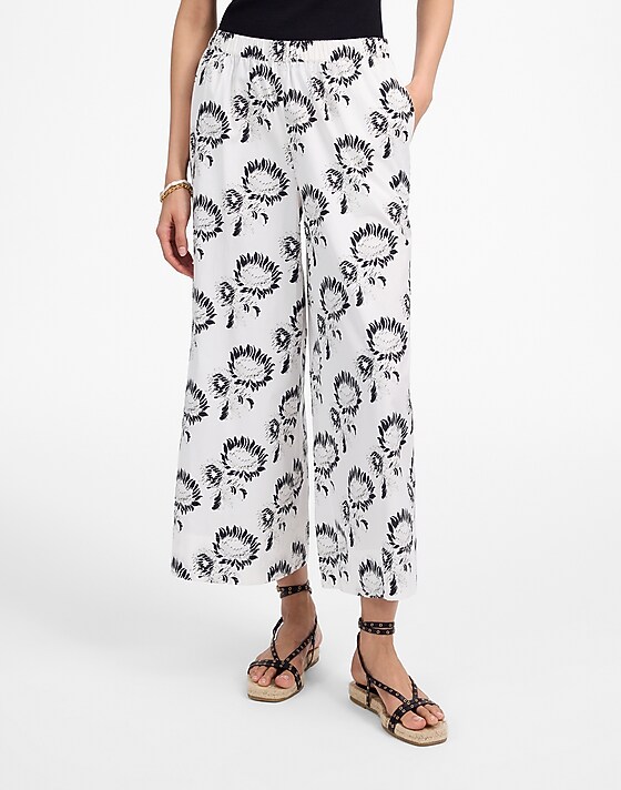 Madewell Pull-On Culottes In Cotton Poplin Graphic Sunflowers White