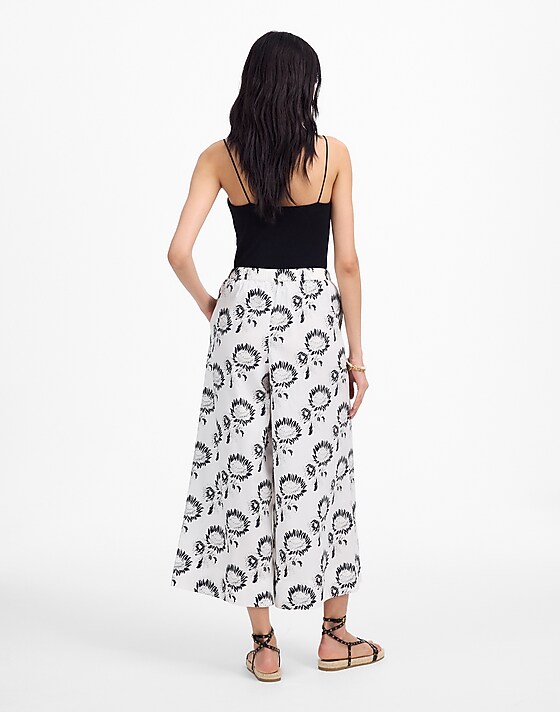Madewell Pull-On Culottes In Cotton Poplin Graphic Sunflowers White