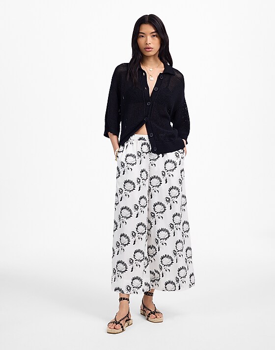 madewell Pull-On Culottes in Cotton Poplin graphic sunflowers white