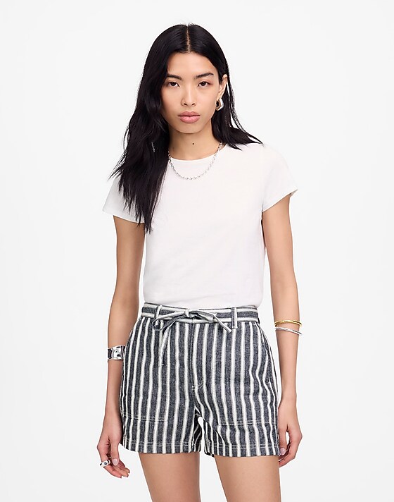 Madewell Pull-On Drawstring Shorts Navy White Stripe