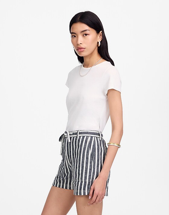 Madewell Pull-On Drawstring Shorts Navy White Stripe