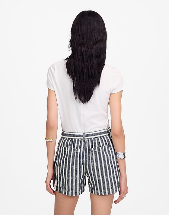 Madewell Pull-On Drawstring Shorts Navy White Stripe