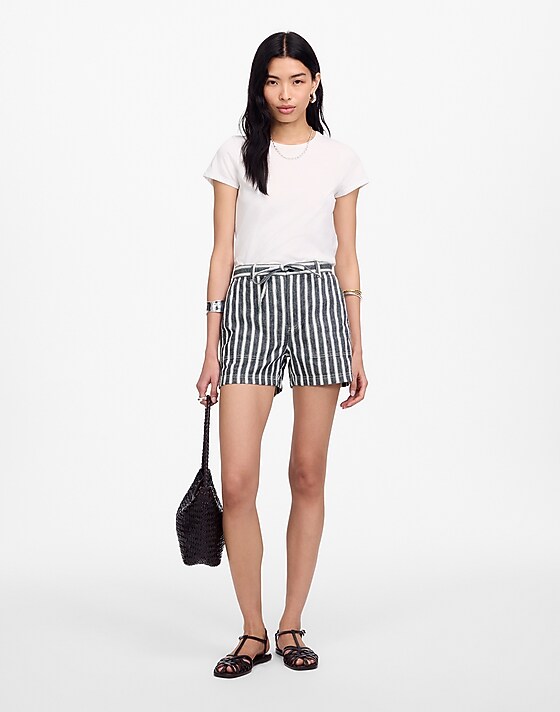 madewell Pull-On Drawstring Shorts navy white stripe