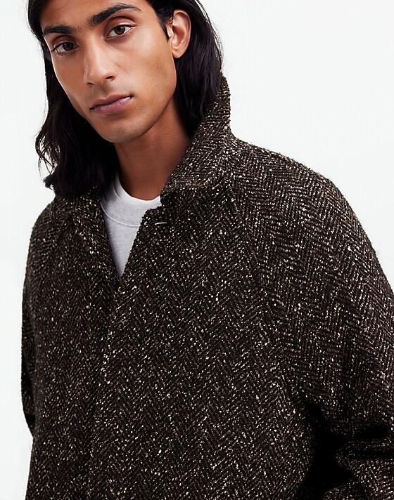 Madewell Raglan-Sleeve Topcoat In Italian Fabric Chocolate Multi