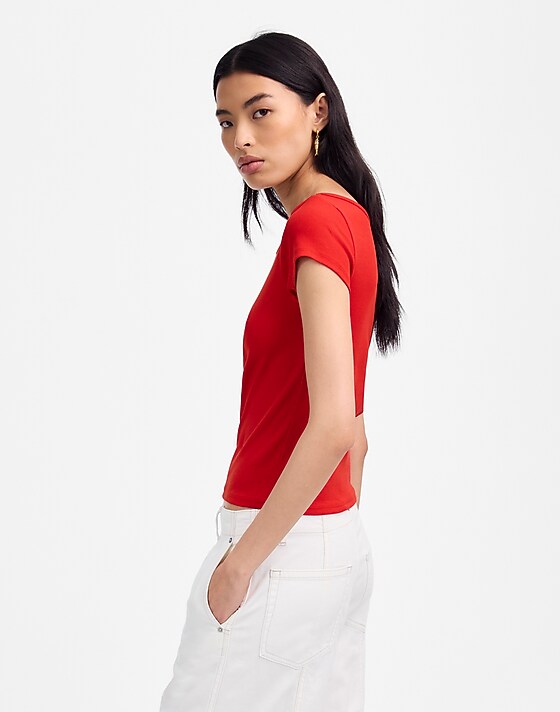 Madewell (Re)generative Cotton Ribbed Cap-Sleeve Tee Festival Red