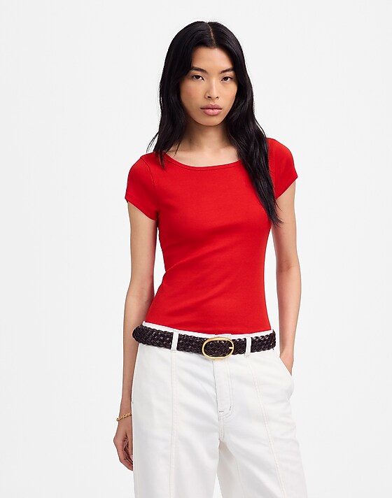 madewell (Re)generative Cotton Ribbed Cap-Sleeve Tee festival red