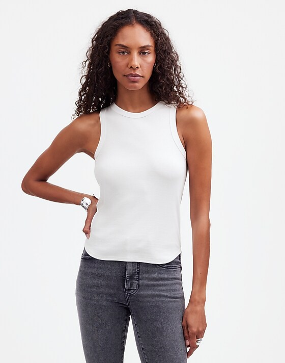 madewell (Re)generative Cotton Ribbed Cutaway Tank eyelet white