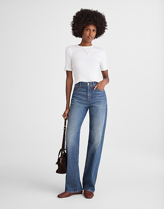Madewell (Re)generative Cotton Ribbed Elbow-Sleeve Tee White