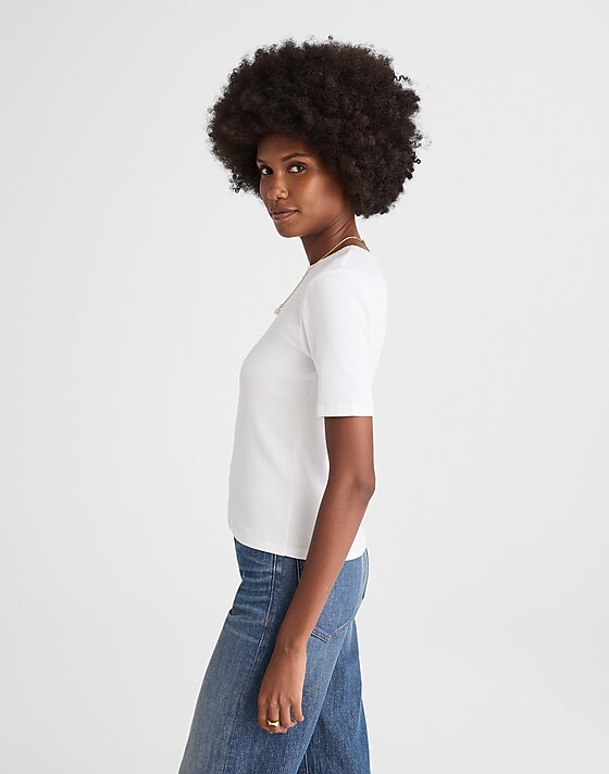Madewell (Re)generative Cotton Ribbed Elbow-Sleeve Tee White