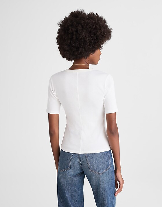 Madewell (Re)generative Cotton Ribbed Elbow-Sleeve Tee White