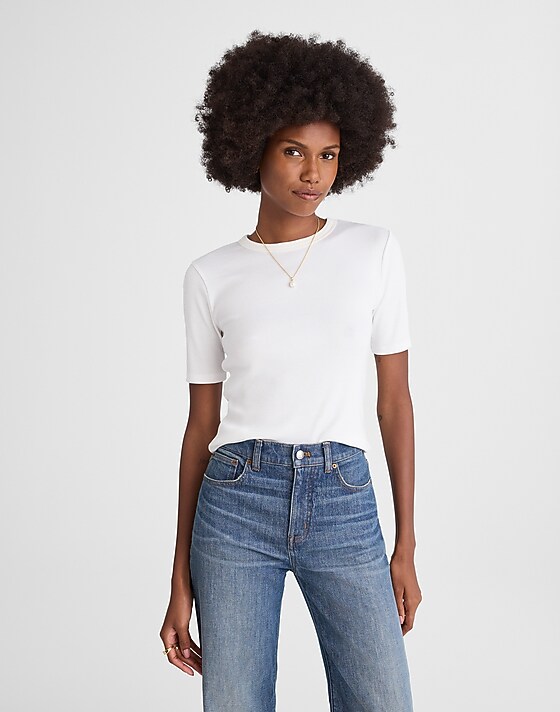 madewell (Re)generative Cotton Ribbed Elbow-Sleeve Tee white