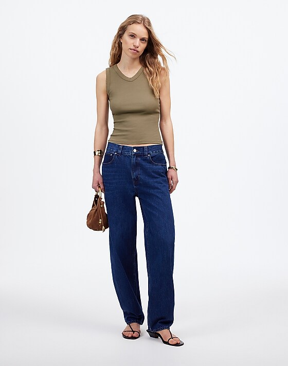 Madewell (Re)generative Cotton Ribbed High V-Neck Tank Faded Fatigue