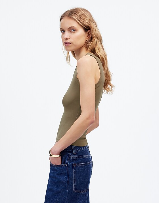 Madewell (Re)generative Cotton Ribbed High V-Neck Tank Faded Fatigue
