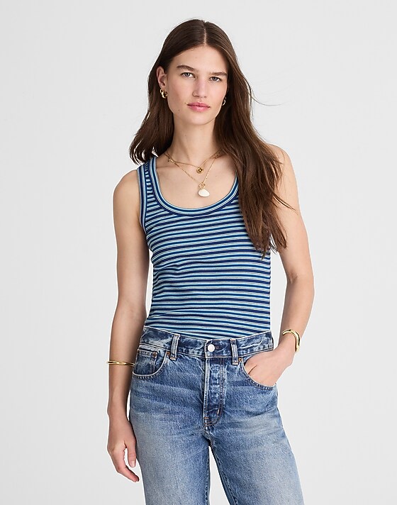 madewell (Re)generative Cotton Ribbed Scoopneck Tank bright sapphire