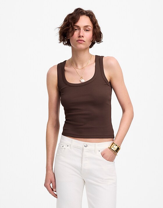 madewell (Re)generative Cotton Ribbed Scoopneck Tank roasted chicory