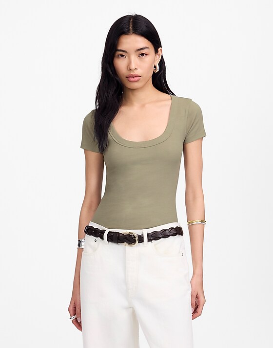 madewell (Re)generative Cotton Ribbed Scoopneck Tee faded fatigue