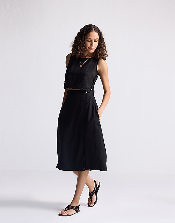 Madewell Reistor® Overlap Midi Skirt In 100% Black Hemp Black
