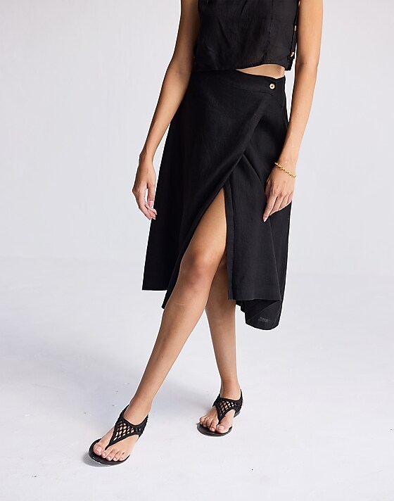 Madewell Reistor® Overlap Midi Skirt In 100% Black Hemp Black