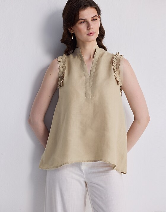 Madewell Reistor® Sleeveless 100% Hemp Top With Ruffles In Neutral Beige Beige