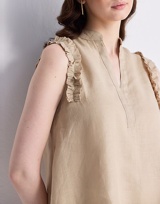 Madewell Reistor® Sleeveless 100% Hemp Top With Ruffles In Neutral Beige Beige