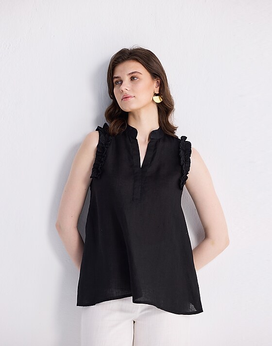 madewell Reistor® Sleeveless 100% Hemp Top with Ruffles in Black black