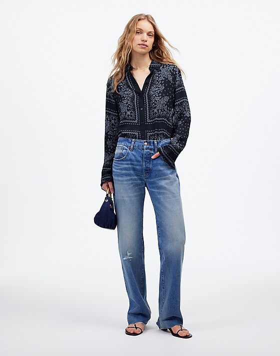 Madewell Relaxed Button-Up Shirt In Bandana Print Dark Navy